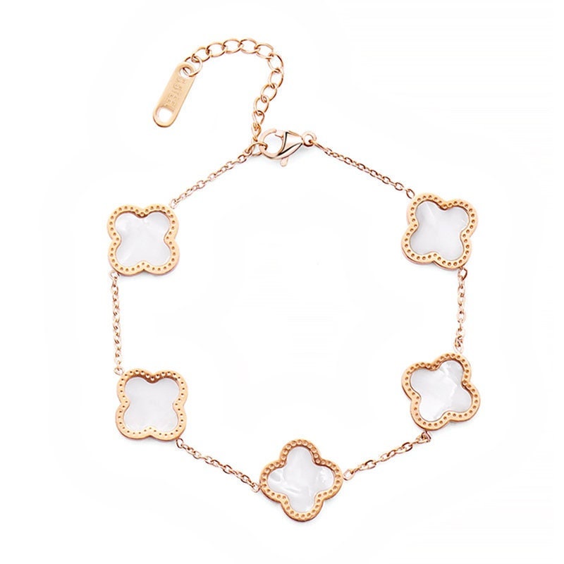 Rose Gold Four Leaf Pearl Clover Bracelet