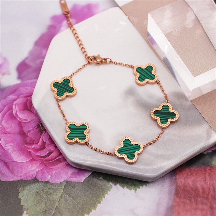 Rose Gold Four Leaf Pearl Clover Bracelet