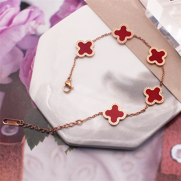 Rose Gold Four Leaf Pearl Clover Bracelet