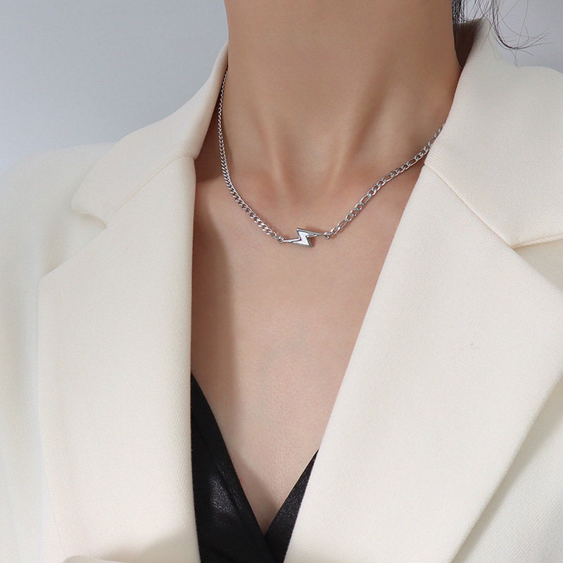 Pearl Lightning Bolt Necklace Gold & Silver