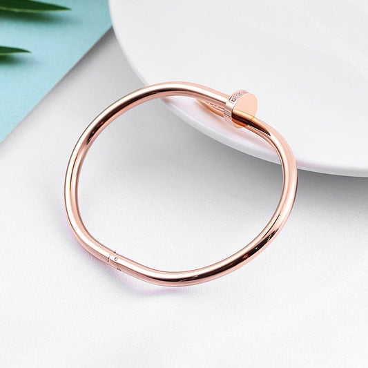 Unisex Rose Gold Nail High Fashion Bracelet, Stainless Steel Bangle For Women & Men