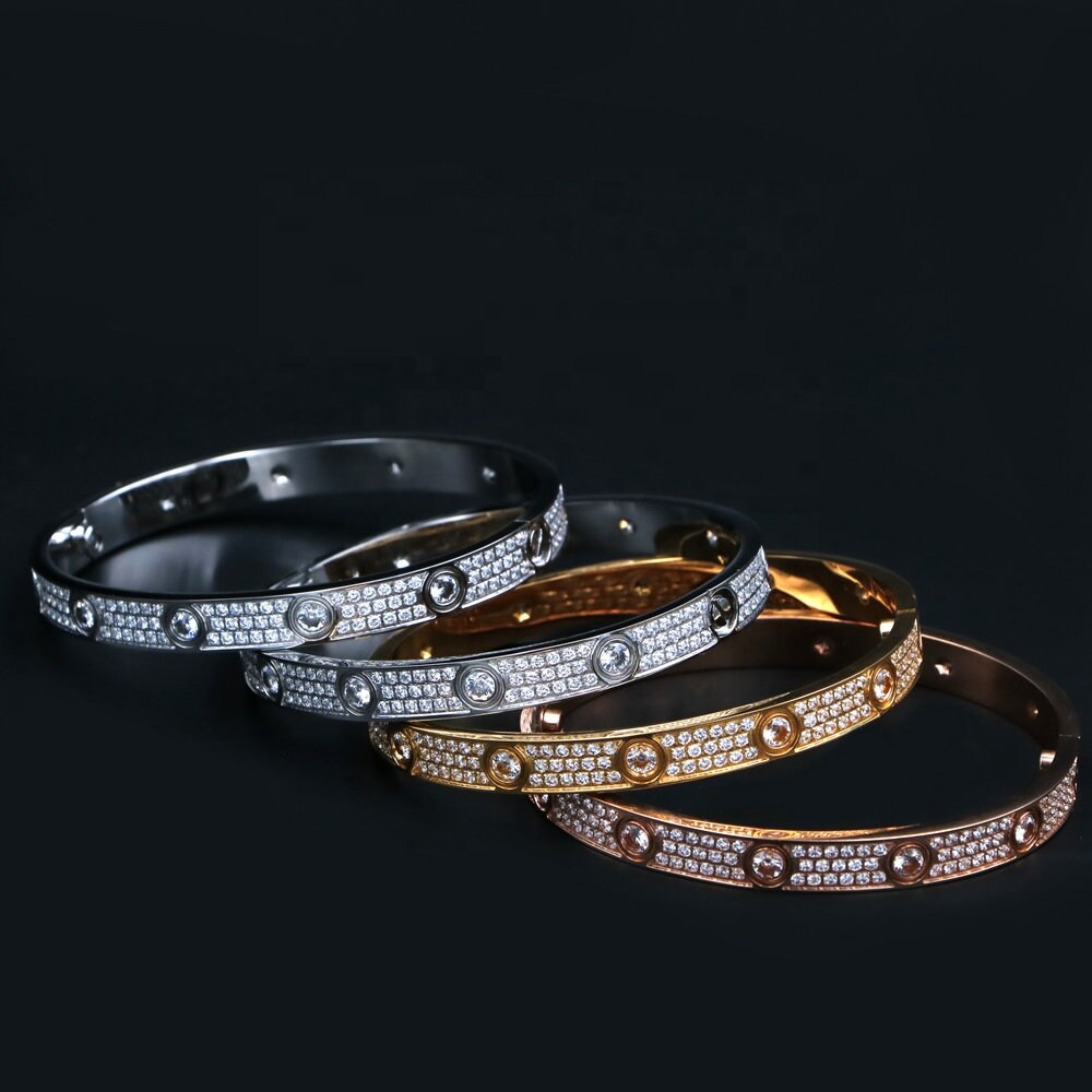 Screw Head Dimante Bracelet With Screwdriver, Stainless Steel Bangle For Women & Men