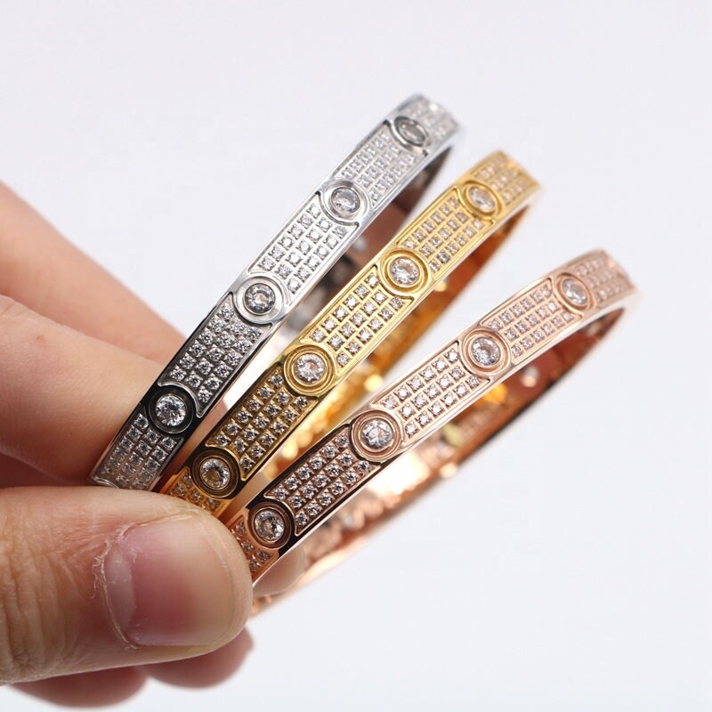 Screw Head Dimante Bracelet With Screwdriver, Stainless Steel Bangle For Women & Men