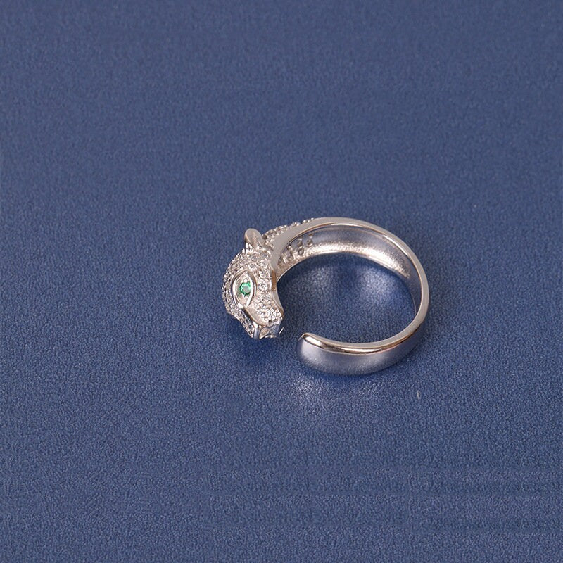 Sterling Silver Panther Ring, Diamante, Swarovski Animal Style Ring, Adjustable Band For Men And Women
