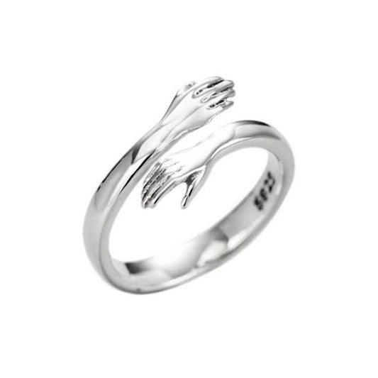 Hand Hugging Friendship Ring, Adjustable Open Style