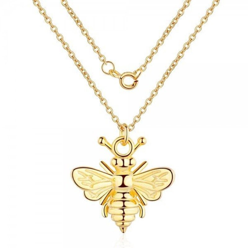 Gold Bee Necklace, Sterling Silver Fashion Necklace,