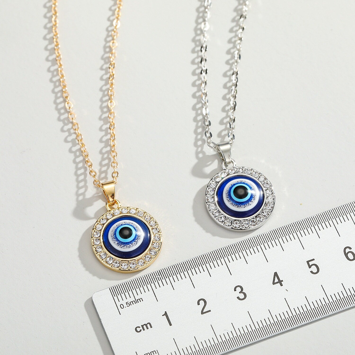 Gold And Silver Evil Eye Pendant Necklace