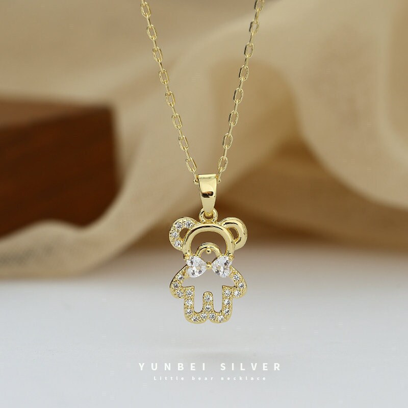 Gold Dimante Teddy Bear Necklace
