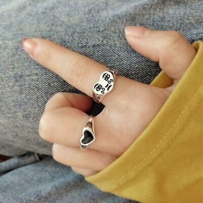 Crying Heart Face With Tears Ring, Sterling Silver Plated & Adjustable Size