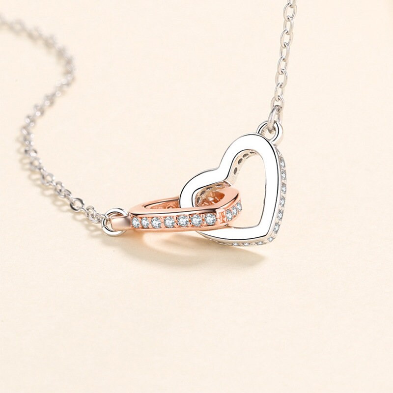 Gold & Silver Heart Necklace Heart Interlocking Double-heart