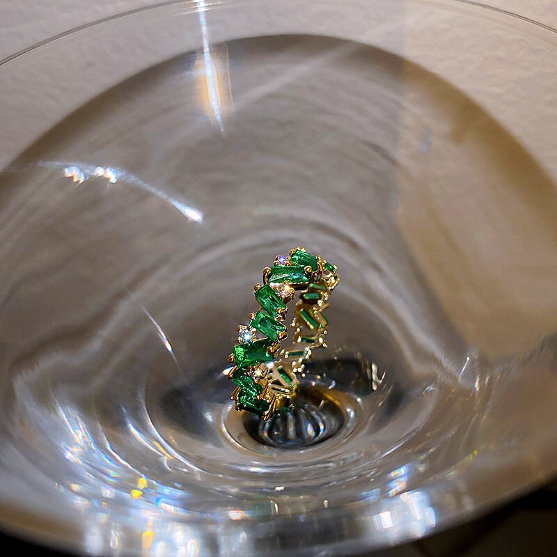 Emerald Green, Gold Plated Zircon Ring