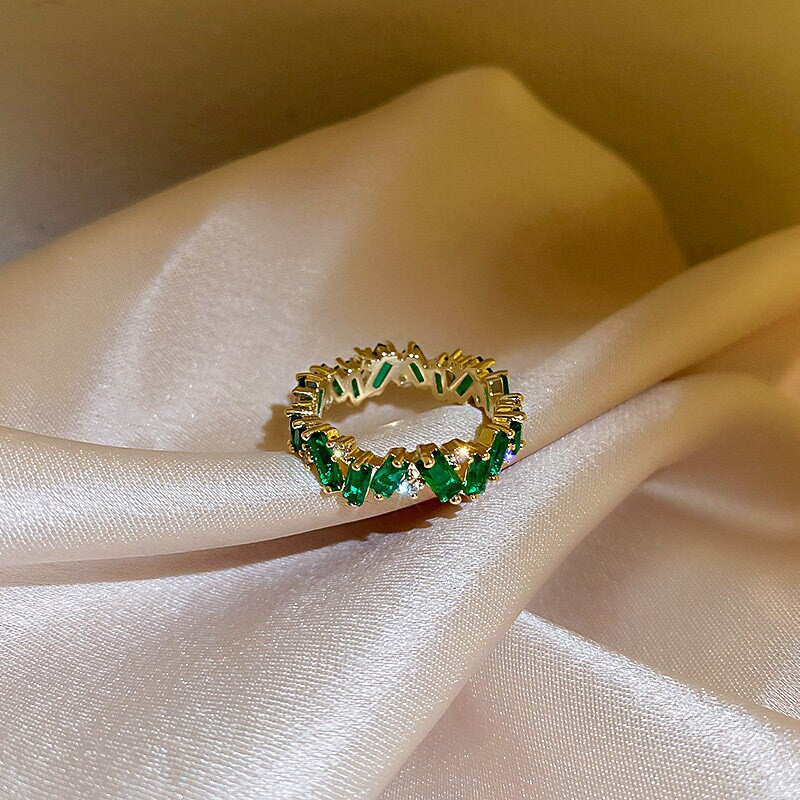 Emerald Green, Gold Plated Zircon Ring