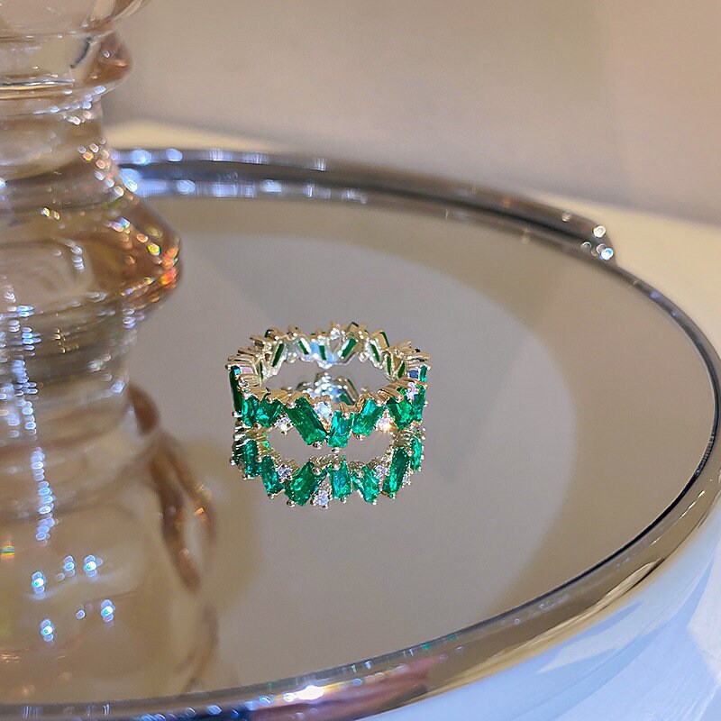 Emerald Green, Gold Plated Zircon Ring