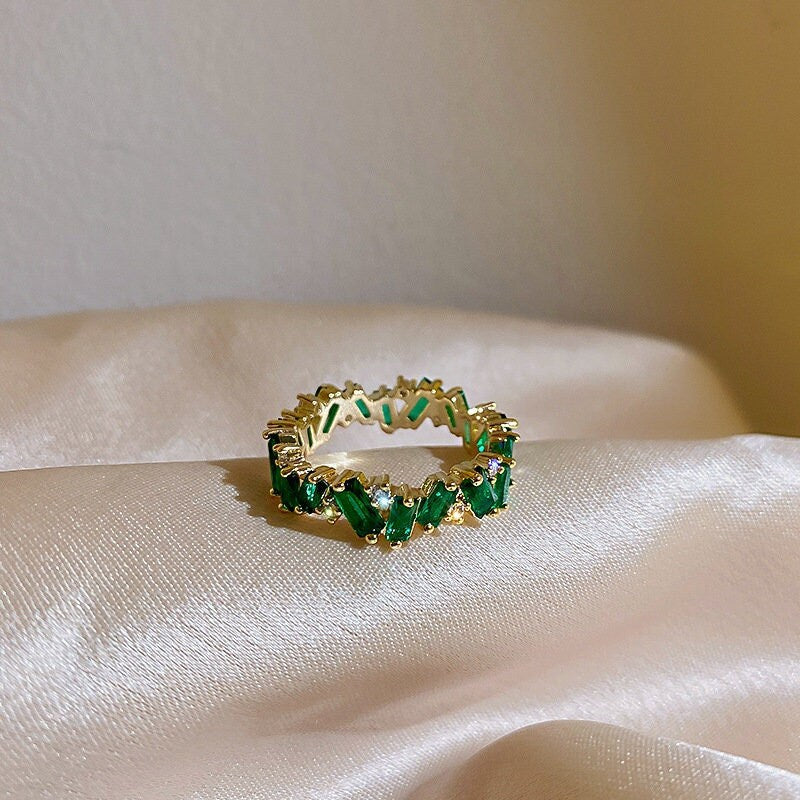 Emerald Green, Gold Plated Zircon Ring