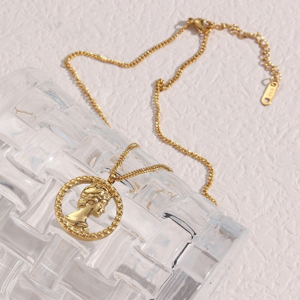 Stainless Steel Hollow Portraite Necklace