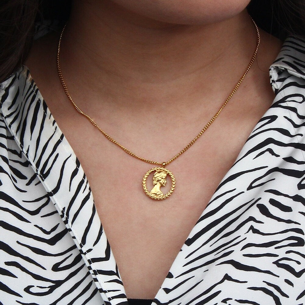 Stainless Steel Hollow Portraite Necklace