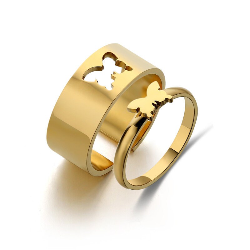 Gold Butterfly Couple Rings (Size 7) Stainless Steel