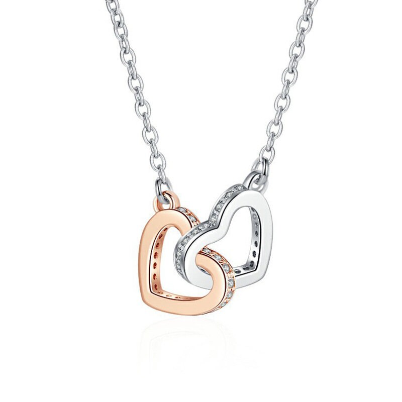 Gold & Silver Heart Necklace Heart Interlocking Double-heart