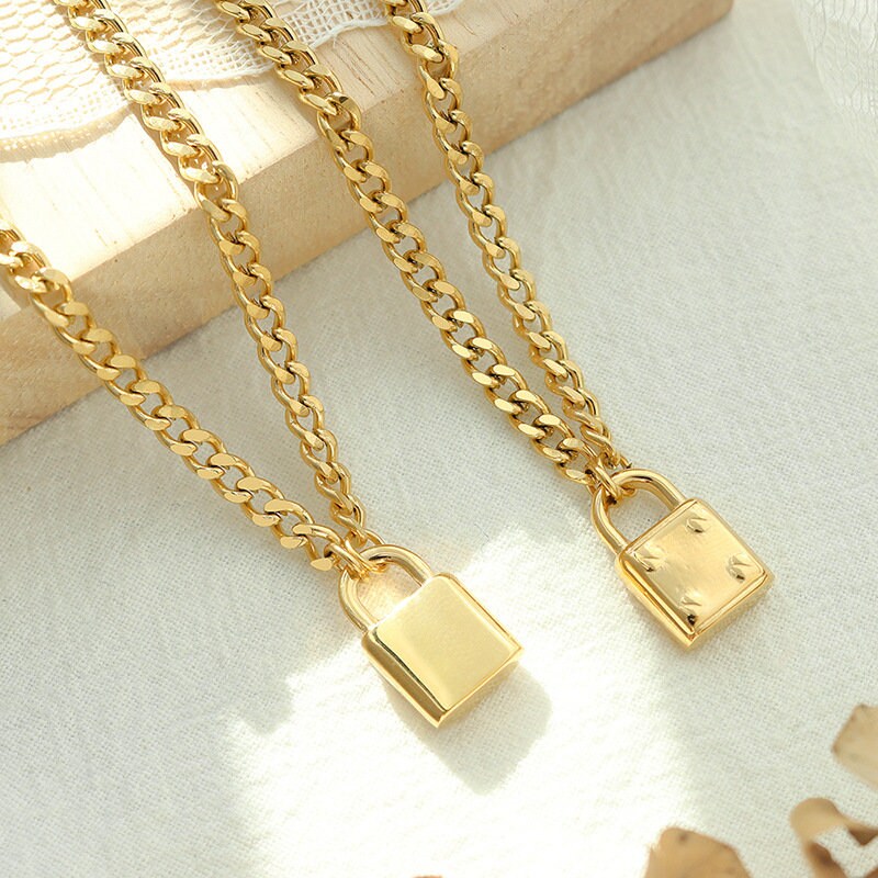 Gold And Silver Lock Style Necklace