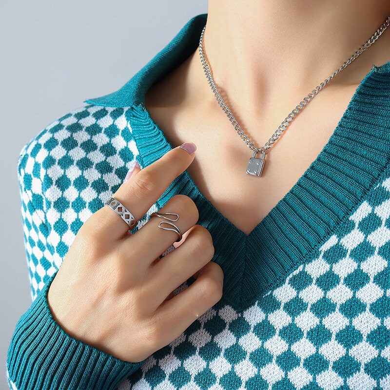 Gold And Silver Lock Style Necklace