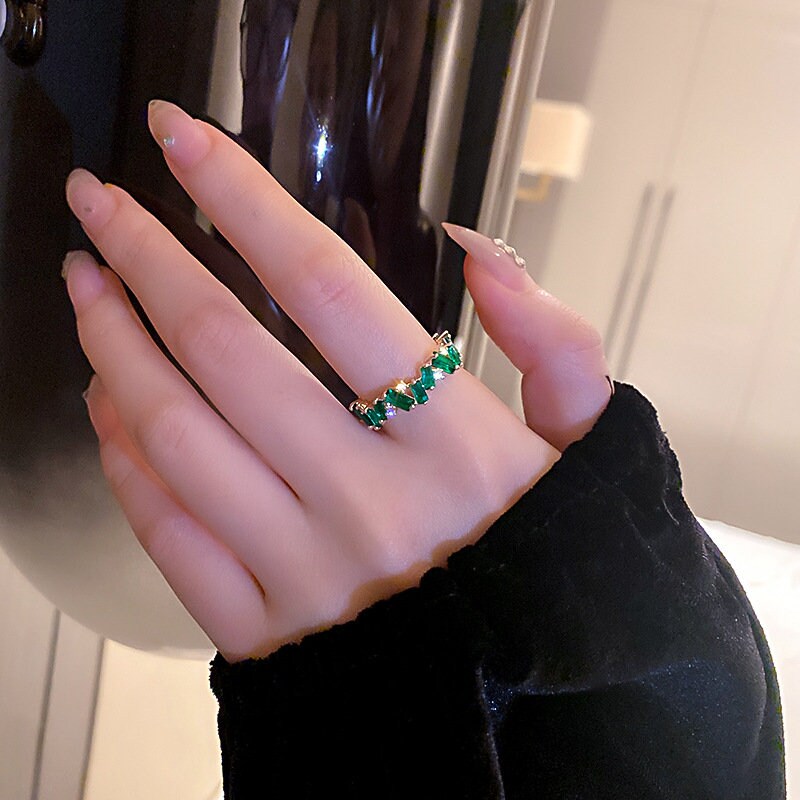 Emerald Green, Gold Plated Zircon Ring