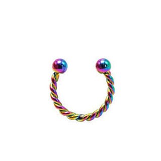 Twisted Horseshoe Septum Ring Piercing, Silver, Gold, Rose Gold, Black & Rainbow 8mm 16G