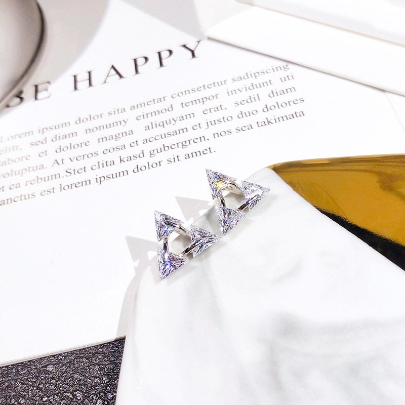Cubic Zirconia Triangle Stud Earrings