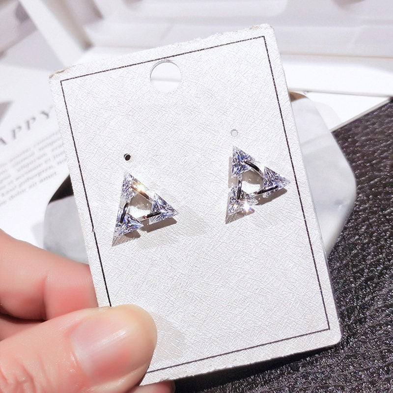 Cubic Zirconia Triangle Stud Earrings