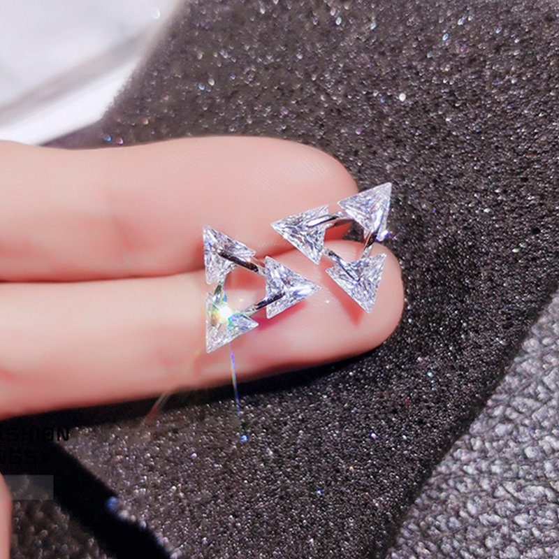 Cubic Zirconia Triangle Stud Earrings
