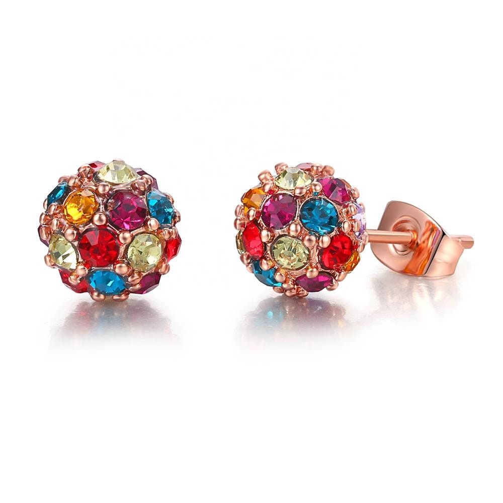 Rose Gold Multistone Rounded Ball Stud Earrring