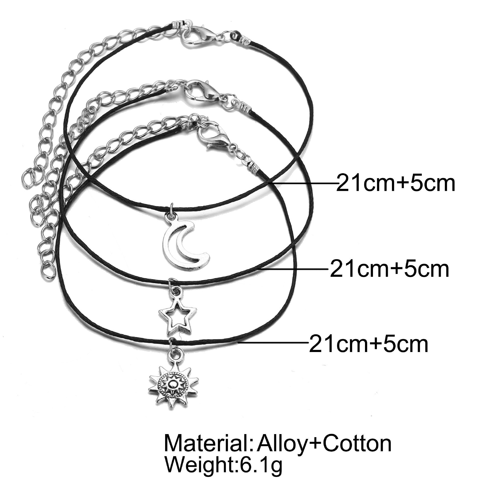 Sun Moon & Star Rope Anklet
