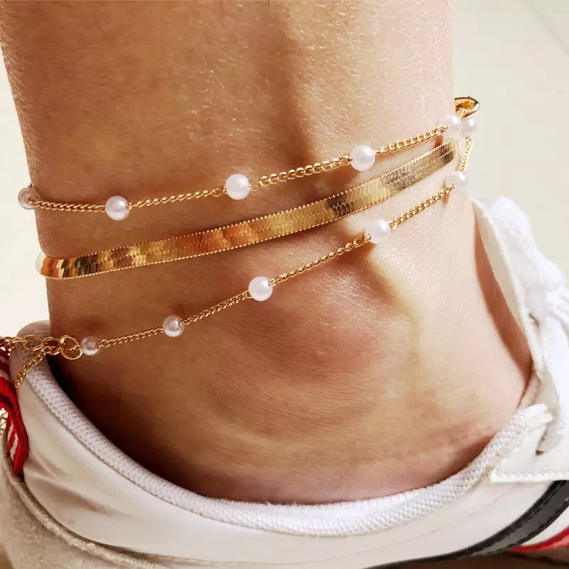Set Of Three Pearl Anklet/Bracelet