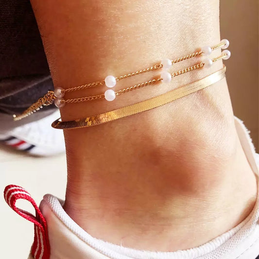 Set Of Three Pearl Anklet/Bracelet