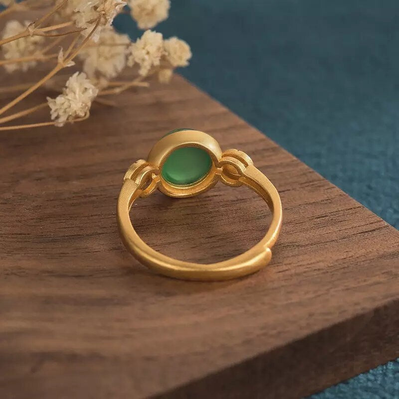 Gold Green Stone Ring