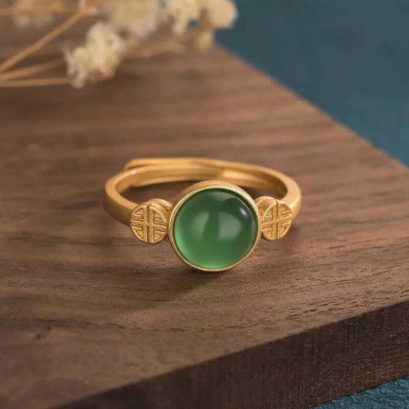 Gold Green Stone Ring