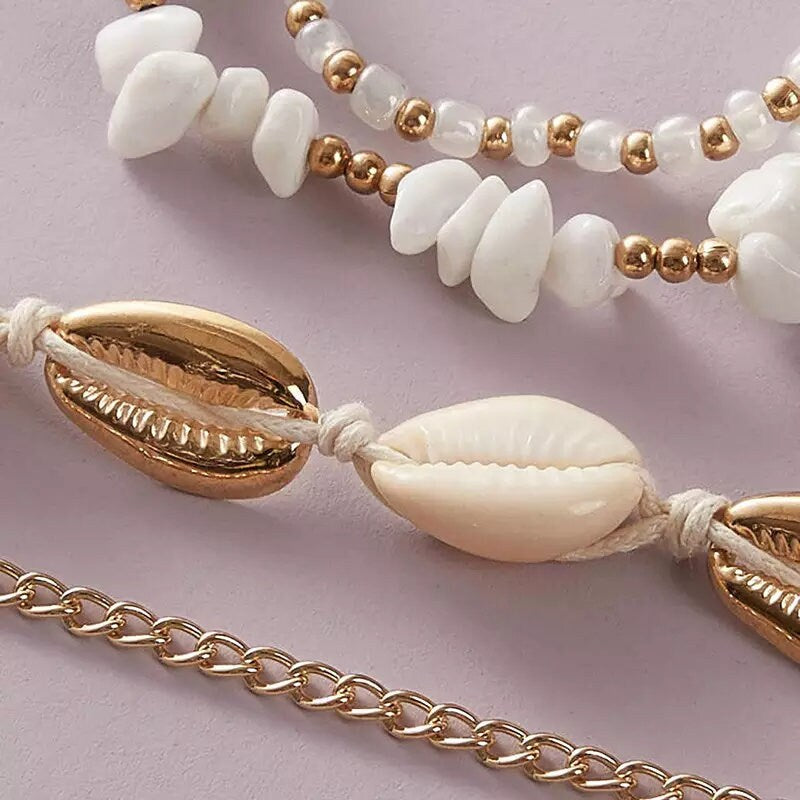 Cowrie Sea Shell Beach Anklet Set