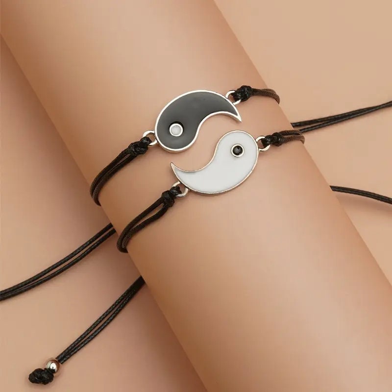 2pcs/set Fashion Yin Yang Taiji Bracelet For Women Men Black String Best Friends Forever Rope Bracelet & Pendants BFF Jewelry