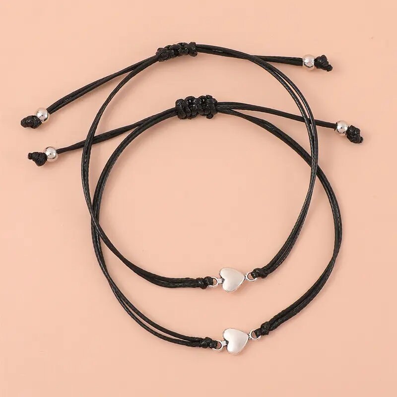 Couple Bracelets Love Heart Adjustable Black String Bracelet Lucky Friendship Jewelry