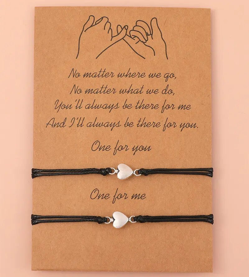 Couple Bracelets Love Heart Adjustable Black String Bracelet Lucky Friendship Jewelry