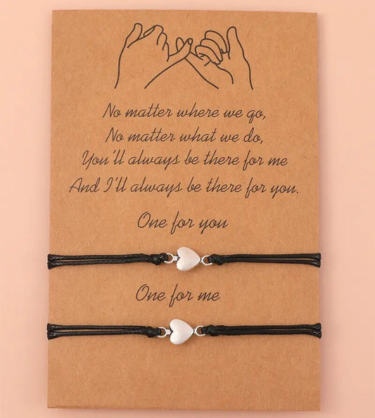 Couple Bracelets Love Heart Adjustable Black String Bracelet Lucky Friendship Jewelry