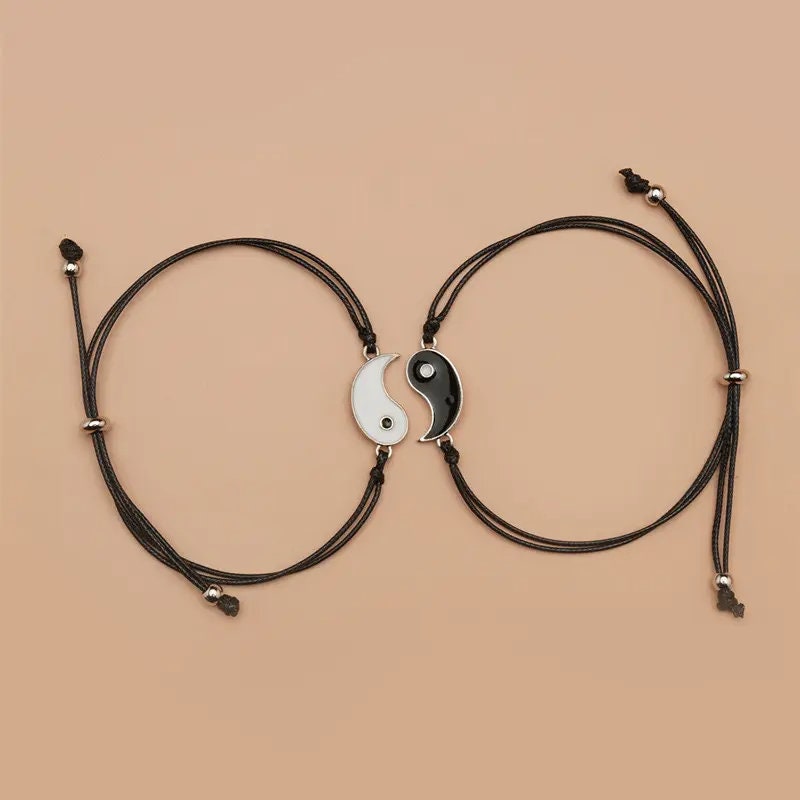 2pcs/set Fashion Yin Yang Taiji Bracelet For Women Men Black String Best Friends Forever Rope Bracelet & Pendants BFF Jewelry