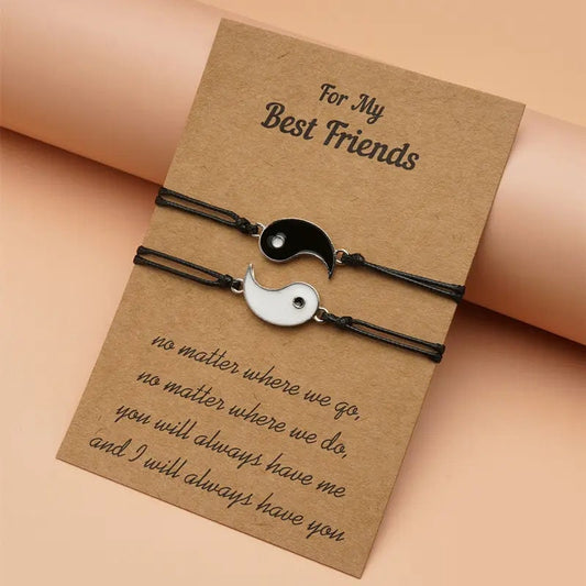 2pcs/set Fashion Yin Yang Taiji Bracelet For Women Men Black String Best Friends Forever Rope Bracelet & Pendants BFF Jewelry