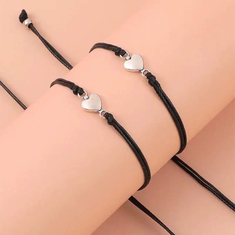 Couple Bracelets Love Heart Adjustable Black String Bracelet Lucky Friendship Jewelry