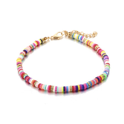 Heishi Bead Anklets, Candy Design and Gold Chain Set Of Two