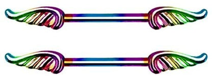 Winged Nipple Bar & Industrial Piercing, Silver, Black And Rainbow Colours