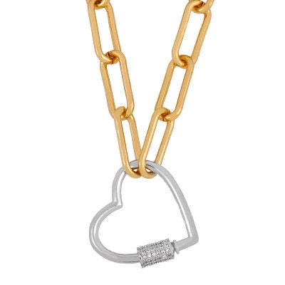Gold And Silver Heart Necklaces With Diamante Lock