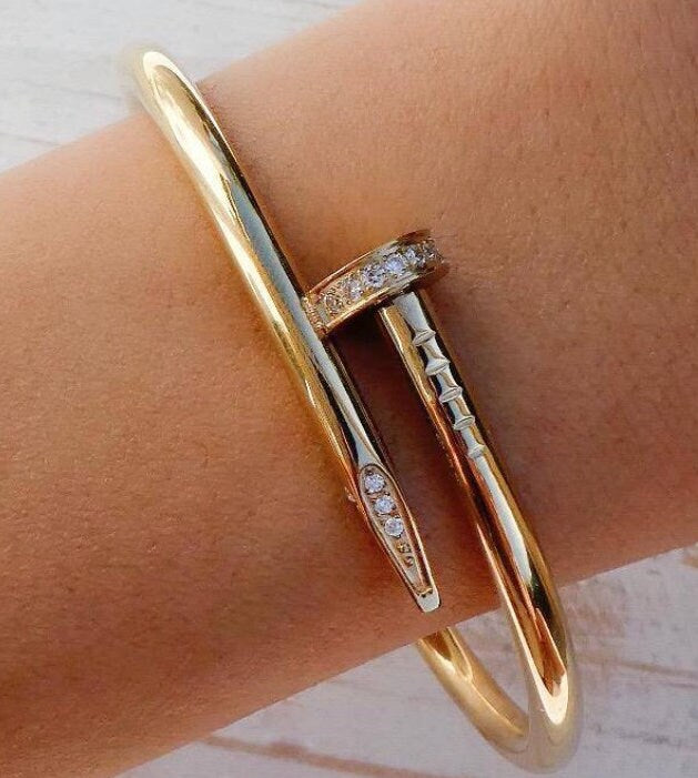 Unisex Gold Nail High Fashion Bracelet, Stainless Steel Bangle For Women & Men