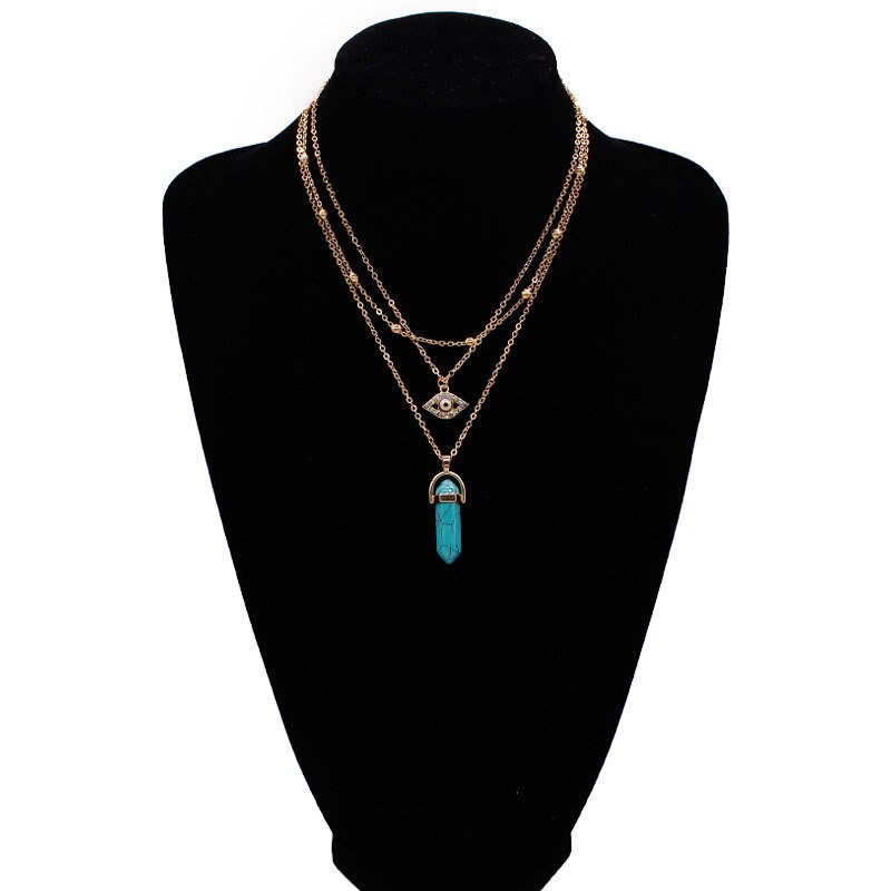 Healing Stone Chakra Necklaces, Bullet Shaped Crystal Gemstone Pendant With Lucky Eye Chain