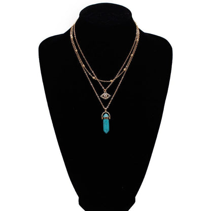 Healing Stone Chakra Necklaces, Bullet Shaped Crystal Gemstone Pendant With Lucky Eye Chain
