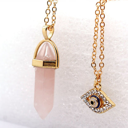 Healing Stone Chakra Necklaces, Bullet Shaped Crystal Gemstone Pendant With Lucky Eye Chain